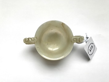 A Chinese pale celadon jade libation cup, 18/19th C.