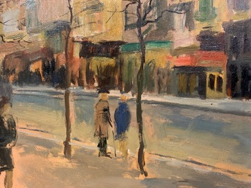 Sadji (Sha Qi, Sha Yinnian) (1914-2005): Vue sur 'Avenue de la Toison d'or' &agrave; Bruxelles, huile sur toile