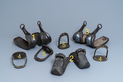 Five pairs of Chinese and Japanese stirrups, 18/19th C.