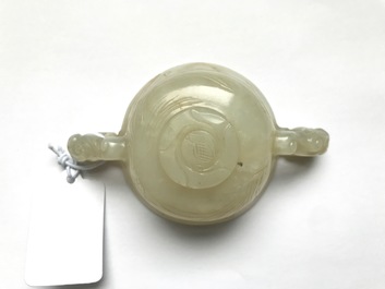 A Chinese pale celadon jade libation cup, 18/19th C.