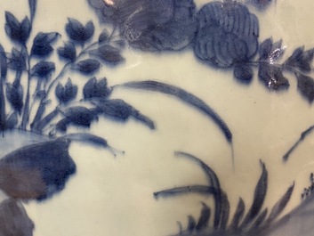 A Chinese blue and white jar with birds in a landscape, Wanli