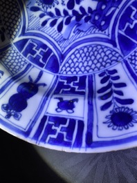 Eight Chinese blue and white Wanli-style plates, Kangxi