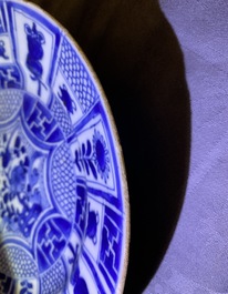 Eight Chinese blue and white Wanli-style plates, Kangxi