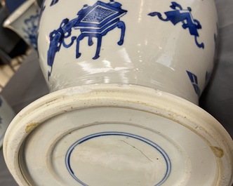 A Chinese blue and white yenyen vase with antiquities and mythical beasts, Kangxi