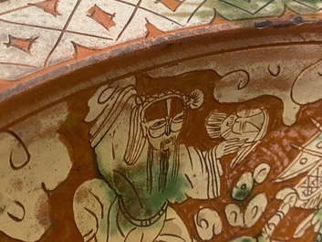 A Chinese sancai-glazed stoneware basin, late Ming