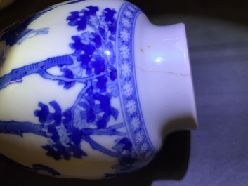 Vijf Chinese blauw-witte vazen, Kangxi