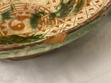 A Chinese sancai-glazed stoneware basin, late Ming