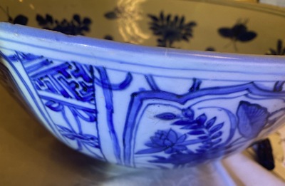 A large Chinese blue and white 'ducks' bowl, Wanli