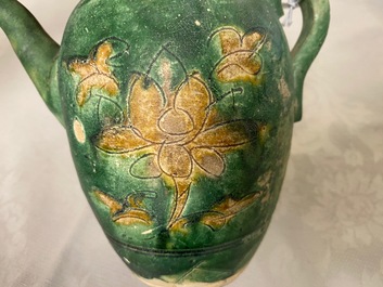 A Chinese sancai-glazed ewer with incised design, Liao (916-1125)