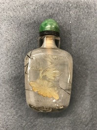 Six Chinese needle quartz and agate snuff bottles, 19/20th C.