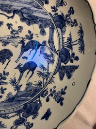 A Chinese blue and white charger with deer, birds and insects, Jiajing