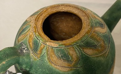 A Chinese sancai-glazed ewer with incised design, Liao (916-1125)