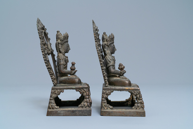 A pair of Sino-Tibetan bronze figures of Buddha Amitayus, Qianlong