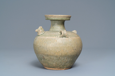 A Chinese Yue chicken-head ewer, Jin Dynasty, 3/5th C.