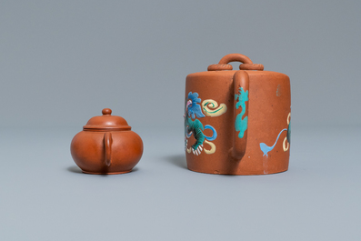 Four Chinese Yixing stoneware teapots and covers, impressed marks, 19/20th C.