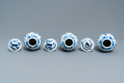 A Chinese blue and white five-piece garniture, Kangxi mark, 19th C.