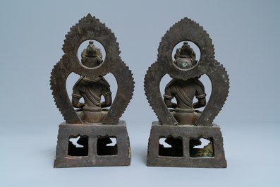 A pair of Sino-Tibetan bronze figures of Buddha Amitayus, Qianlong
