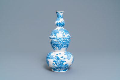 An attractive Dutch Delft blue and white triple gourd chinoiserie vase, last quarter 17th C.