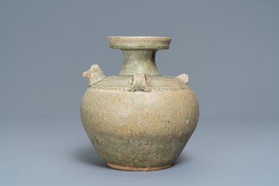 A Chinese Yue chicken-head ewer, Jin Dynasty, 3/5th C.