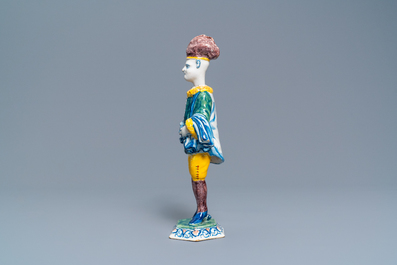 A polychrome Dutch Delft figure of a 'nodding head' actor, 1st quarter 18th C.