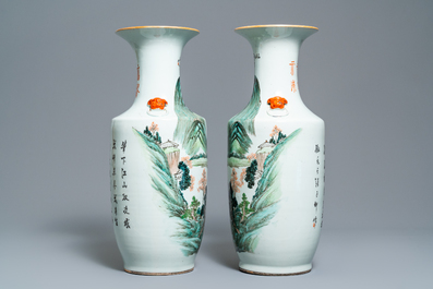 A pair of Chinese qianjiang cai 'landscape' vases, 19/20th C.