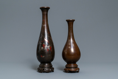 Deux vases en bronze incrust&eacute; d'argent et de cuivre pour le march&eacute; vietnamien, Chine, 19/20&egrave;me
