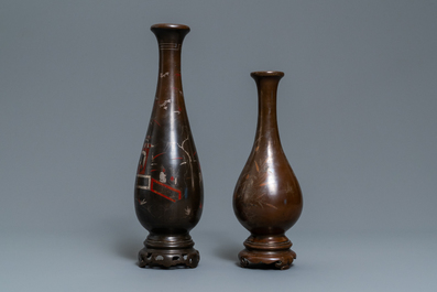 Deux vases en bronze incrust&eacute; d'argent et de cuivre pour le march&eacute; vietnamien, Chine, 19/20&egrave;me