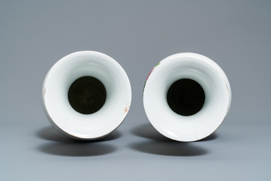 Une paire de vases en porcelaine de Chine qianjiang cai &agrave; d&eacute;cor de cailles et bambou, 19/20&egrave;me