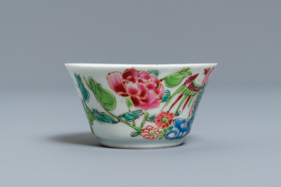 A Chinese famille rose 'double-headed eagle' cup and saucer for the Spanish or Mexican market, Yongzheng/Qianlong