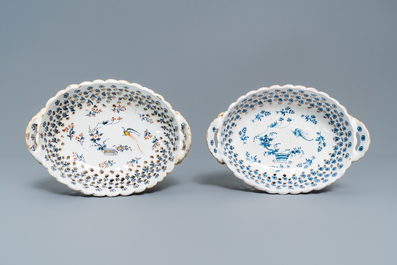 Two Brussels faience reticulated baskets with '&agrave; la haie fleurie' design, 18th C.