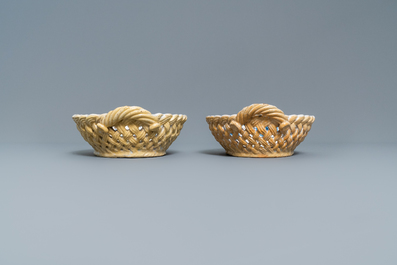 Two Brussels faience reticulated baskets with '&agrave; la haie fleurie' design, 18th C.