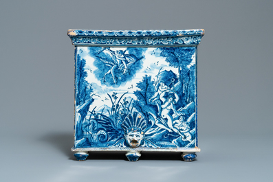 A Dutch Delft blue and white mythological 'Perseus and Andromeda' wall cistern, 17/18th C.
