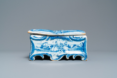 A rare Dutch Delft blue and white jewelry box and cover, 18th C.