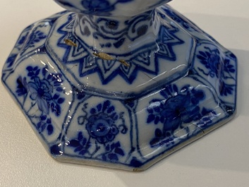 A pair of Dutch Delft blue and white salts, 18th C.