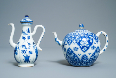 A Chinese blue and white teapot and a jug, Kangxi