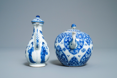 A Chinese blue and white teapot and a jug, Kangxi