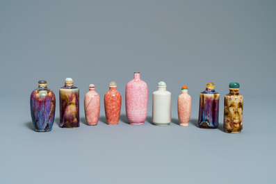 Nine Chinese monochrome and flamb&eacute;-glazed snuff bottles, 19/20th C.