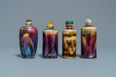 Nine Chinese monochrome and flamb&eacute;-glazed snuff bottles, 19/20th C.