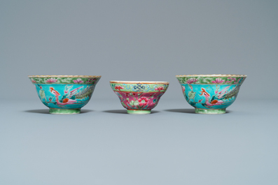 Three Chinese famille rose bowls for the Straits or Peranakan market, 19th C.