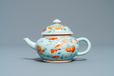 A Chinese turquoise-ground teapot and cover for the Straits or Peranakan market, 19th C.