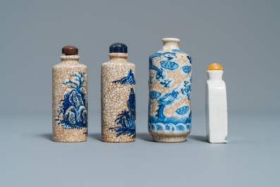 Nine Chinese blue and white snuff bottles, 19/20th C.