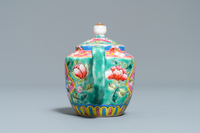 A Chinese turquoise-ground famille rose ewer for the Straits or Peranakan market, 19th C.