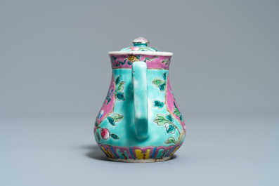 A Chinese turquoise-ground ewer and cover for the Straits or Peranakan market, 19th C.