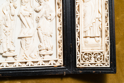 A carved ivory 'crucifixion' triptych, prob. Dieppe, France, 19th C.