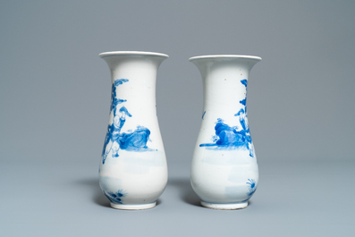 A pair of Chinese blue and white vases, Kangxi mark, 19th C.