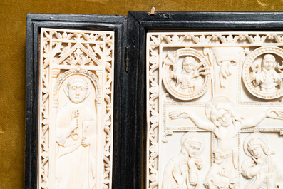 A carved ivory 'crucifixion' triptych, prob. Dieppe, France, 19th C.