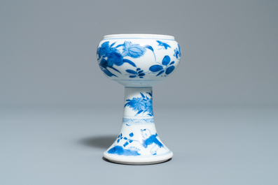 A Chinese blue and white stem bowl, Kangxi