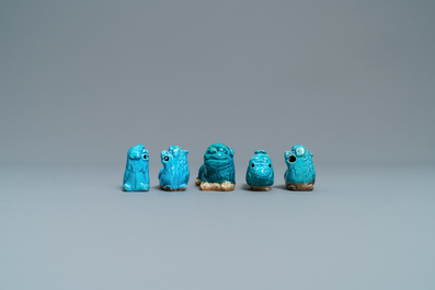 Nine Chinese turquoise-glazed figures and water droppers, Kangxi and later