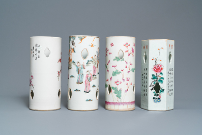 Four Chinese famille rose hat stands, 19/20th C.