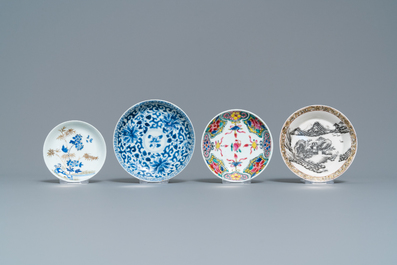 Thirteen various Chinese saucers and nine cups, Kangxi/Qianlong